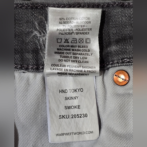 Warpt + Weft Gray HND Tokyo Skinny Jeans Size 34x30 - Picture 9 of 16